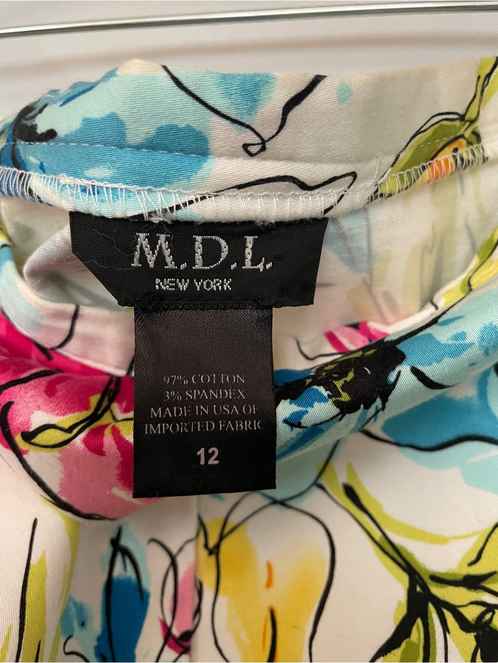 M.D.L. New York Floral A-Line Skirt in White with Pink, Blue & Yellow Flowers - Picture 4 of 5